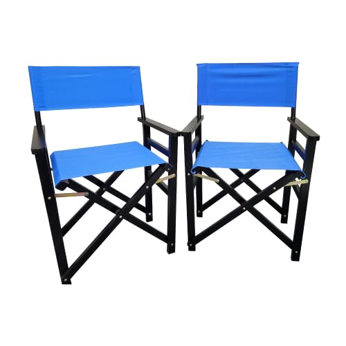 Set of 2 Folding Director Chairs, Solid Wood Canvas Fabric Camping Lawn Chairs, Blue A177