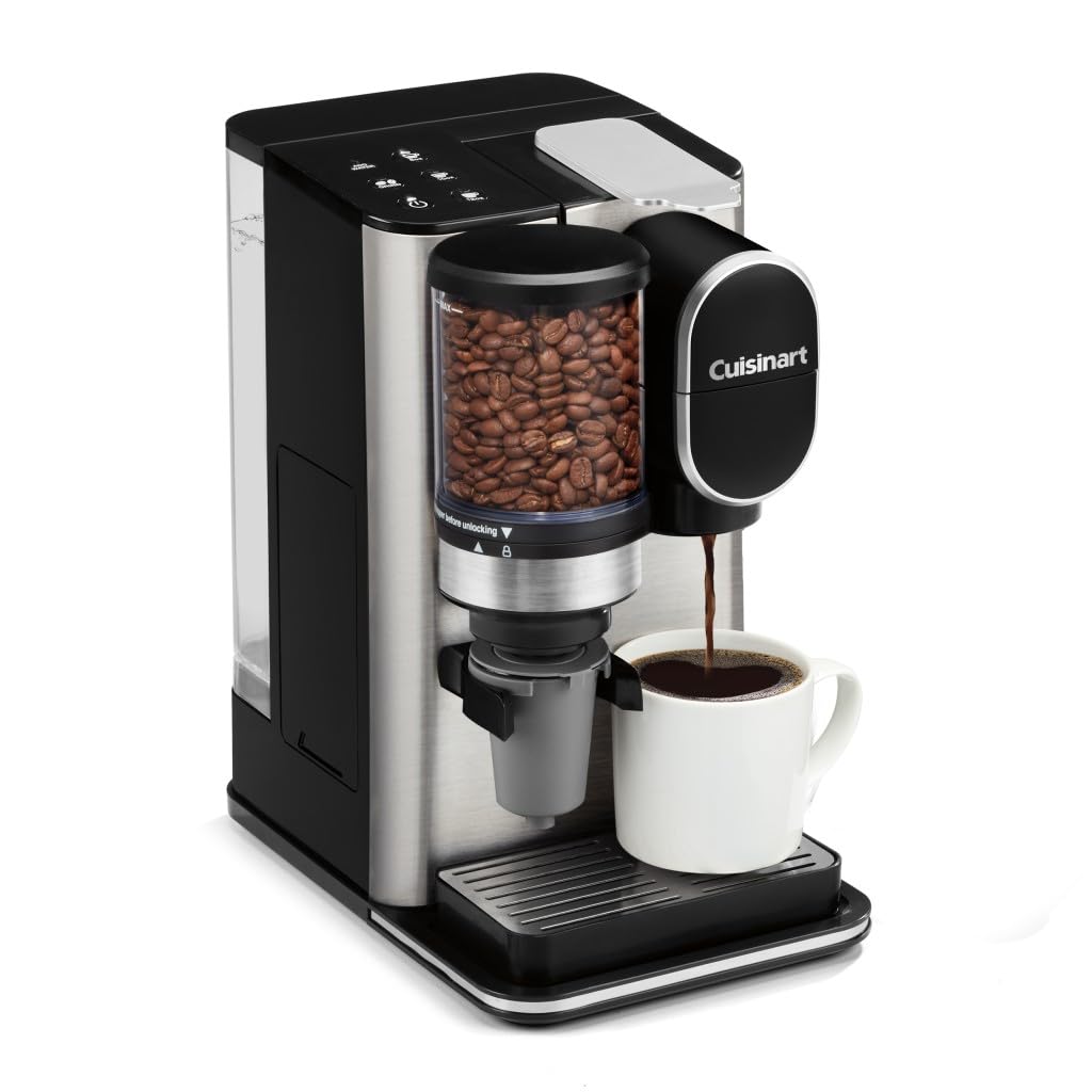 Single-Serve Coffee Maker + Coffee Grinder with 48-Ounce Removable Reservoir, Stainless Steel F37197