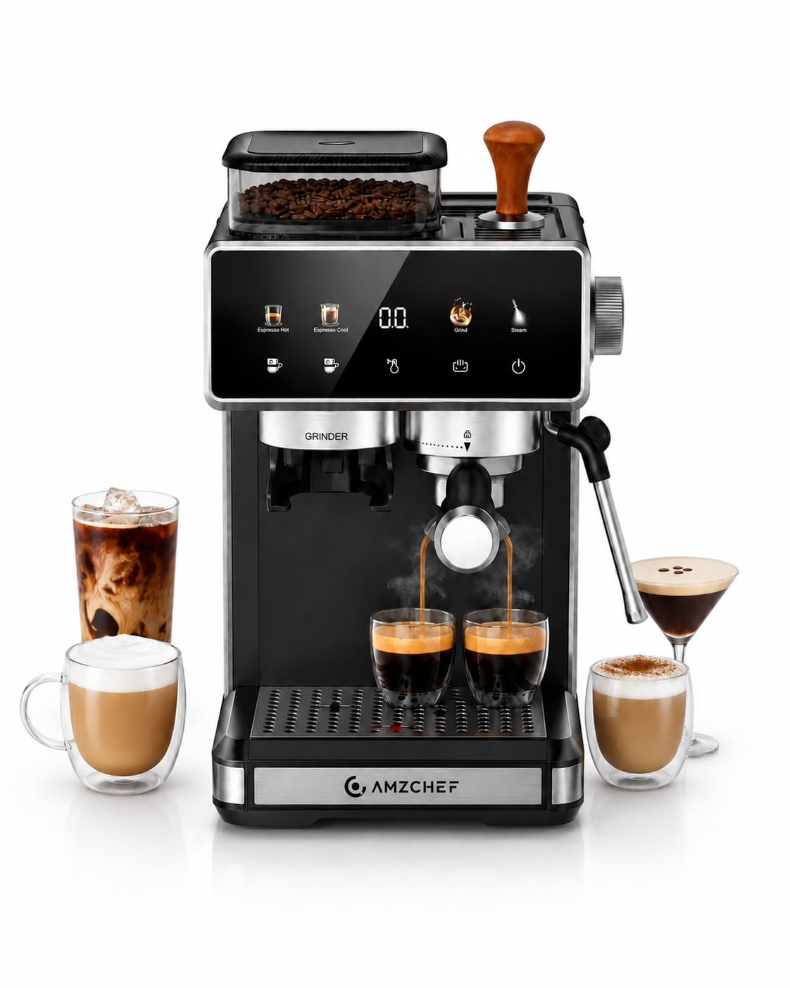 Black 20 Bar Espresso Machine with Grinder V465408