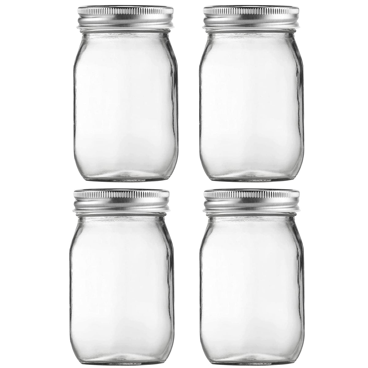 16oz Regular Mouth Glass Mason Jars with Airtight Lids, 4 Pack V159