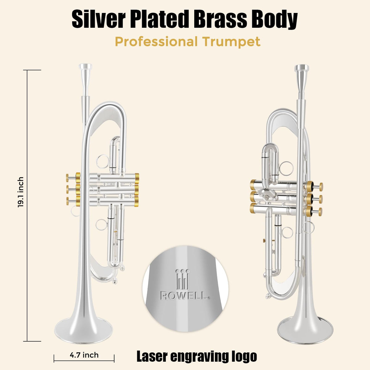 Bb Trumpet Brass Instruments Set with 7C Mouthpiece, Cloth and Gloves U6315