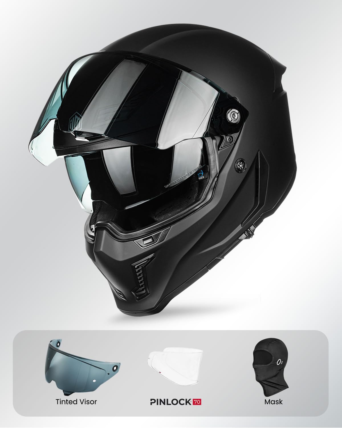 Full Face Dual Visor Motorcycle Helmet with Pinlock Matte Black M O405719