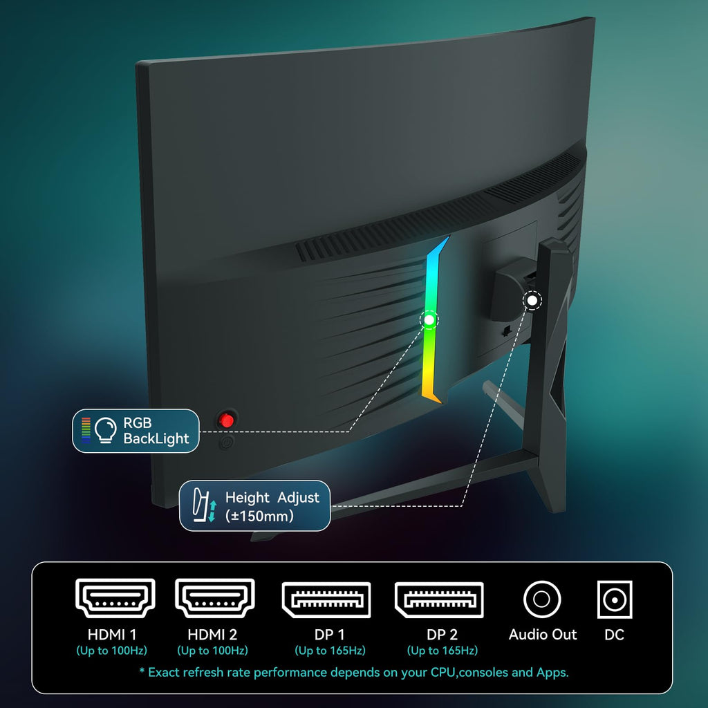 34 Inch Curved Ultrawide Gaming Monitor, UWQHD 165Hz, 1500R Q102
