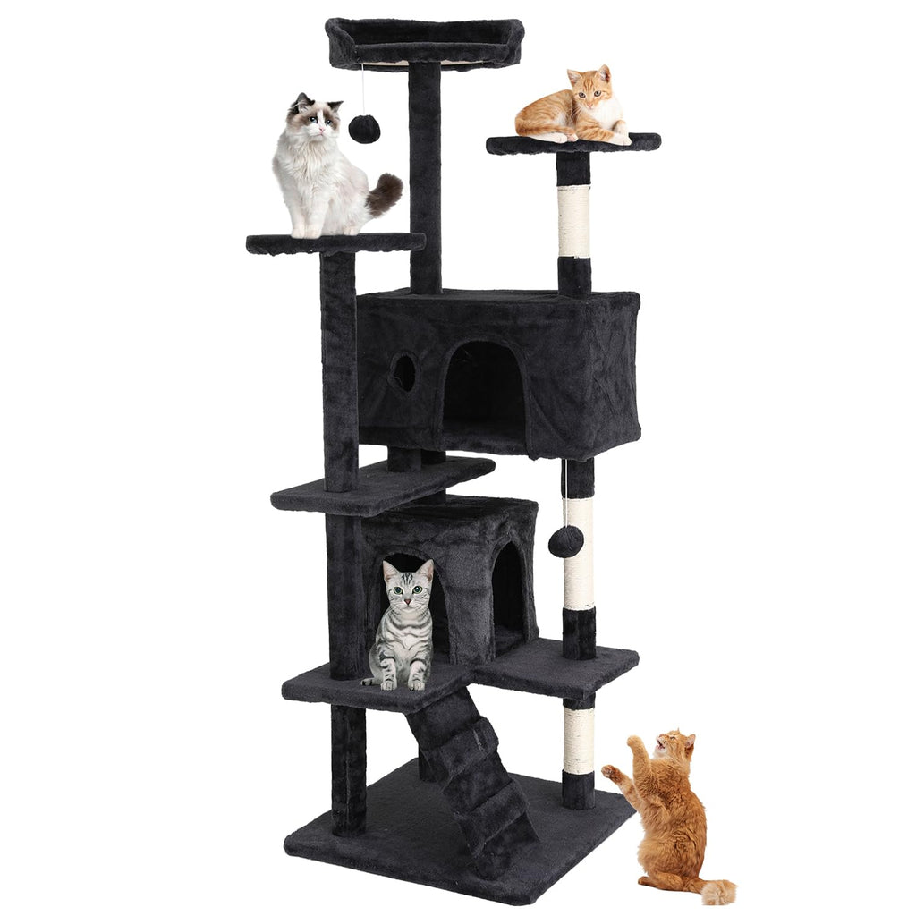 70 Inches Multi-Level Cat Tree with Litter Box Enclosure Dark Gray L75888