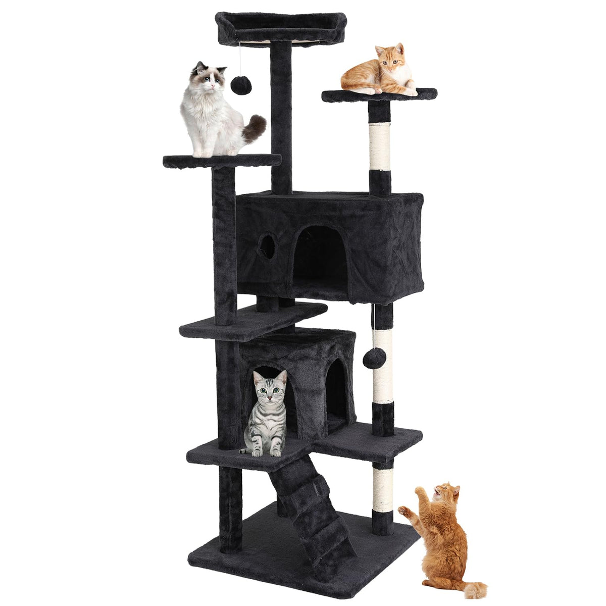 70 Inches Multi-Level Cat Tree with Litter Box Enclosure Dark Gray L75888