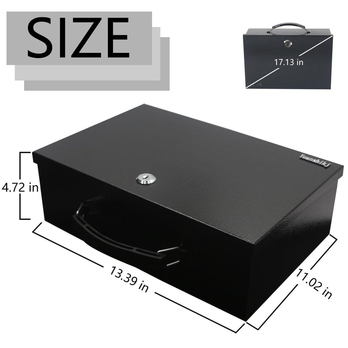 Fireproof Key Lock Steel Security Safe Box, 0.38 Cu Ft, Black V75618