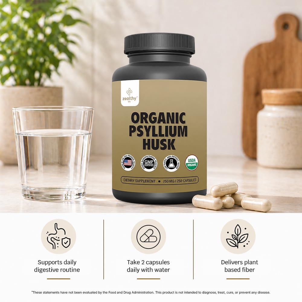 Organic Psyllium Husk Capsules 750 mg, 250 Capsules X45391