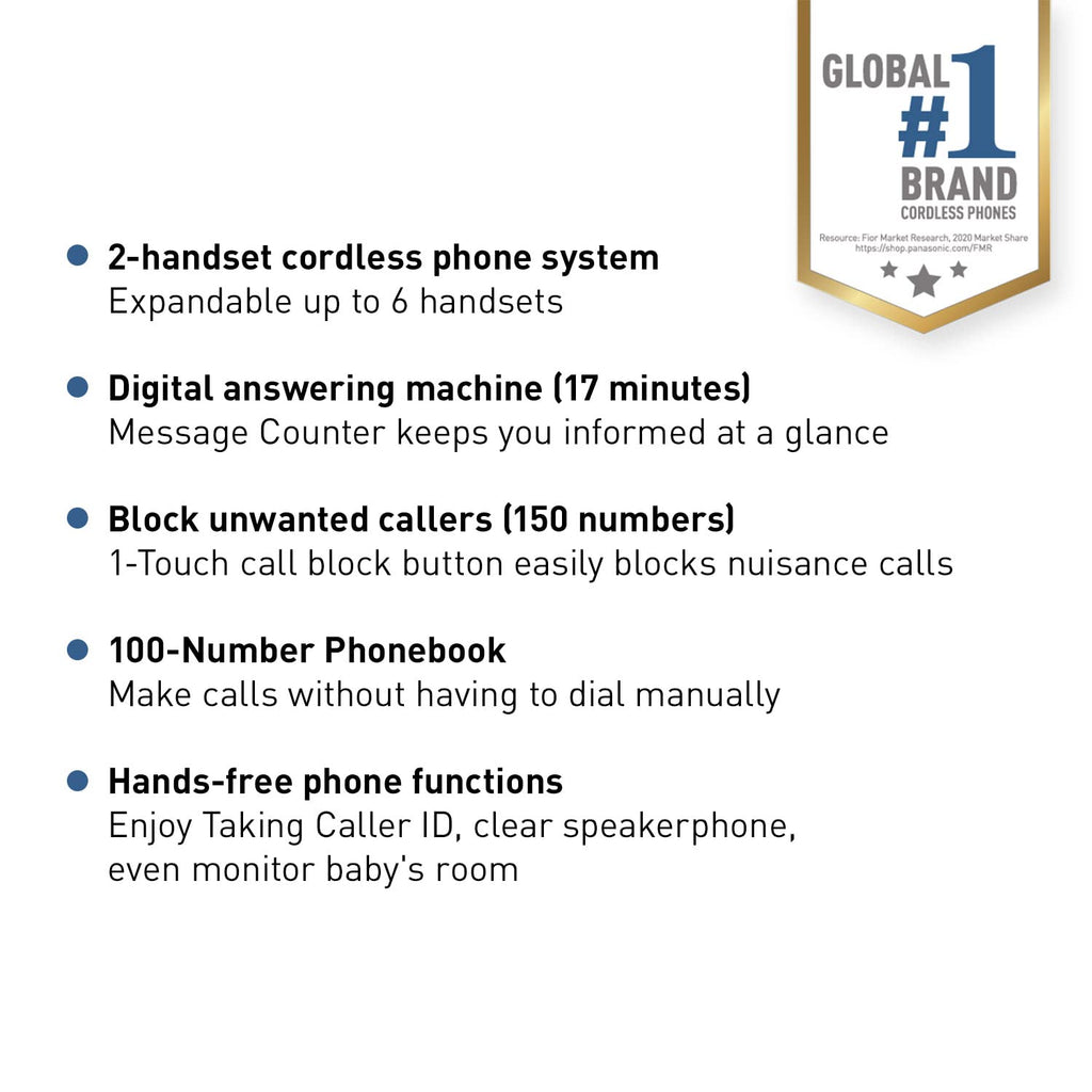 Expandable Cordless Phone with Answering Machine and Call Block, 2 Handsets L866