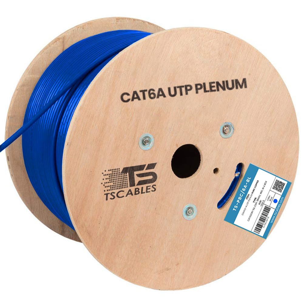 Cat6A Plenum 1000ft 23AWG UTP Solid Bare Copper Blue G636614
