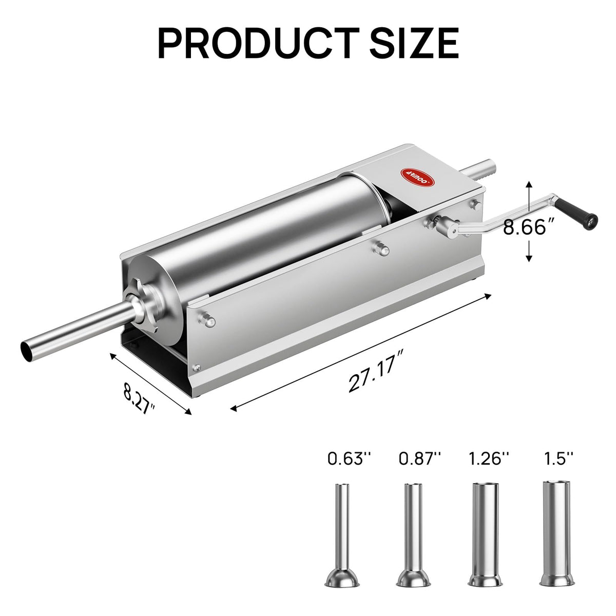 Manual Stainless Steel Sausage Stuffer with 4 Stuffing Tubes A860948