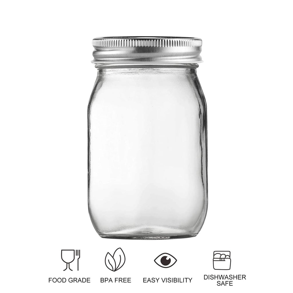 16oz Regular Mouth Glass Mason Jars with Airtight Lids, 4 Pack V159