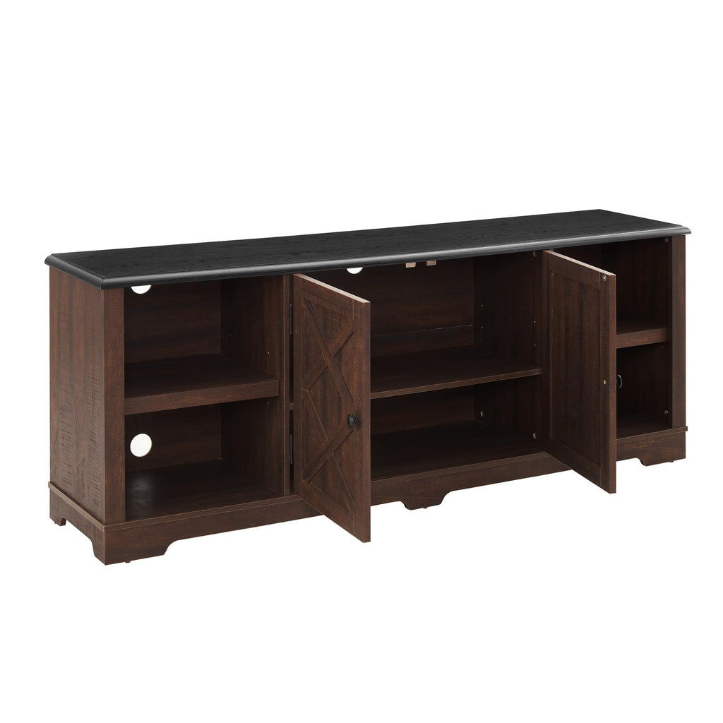 Espresso and Black TV Media Stand with Open Shelves and Closed Cabinets Y51999