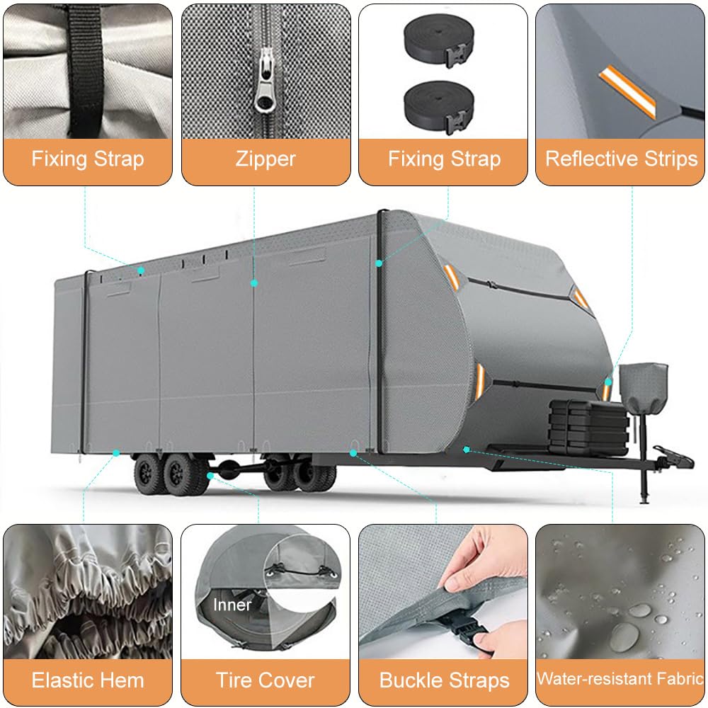 Waterproof 420D Travel Trailer Cover with Adjustable Straps A974