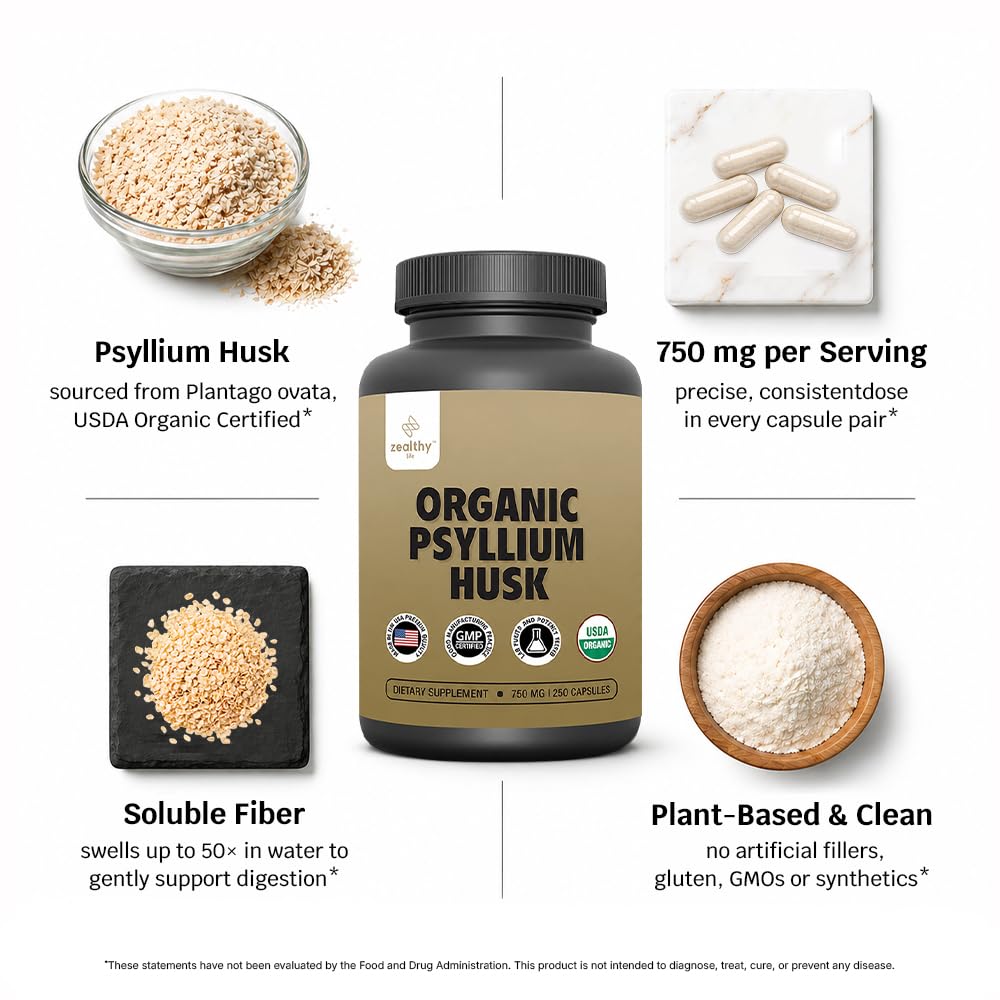 Organic Psyllium Husk Capsules 750 mg, 250 Capsules X45391