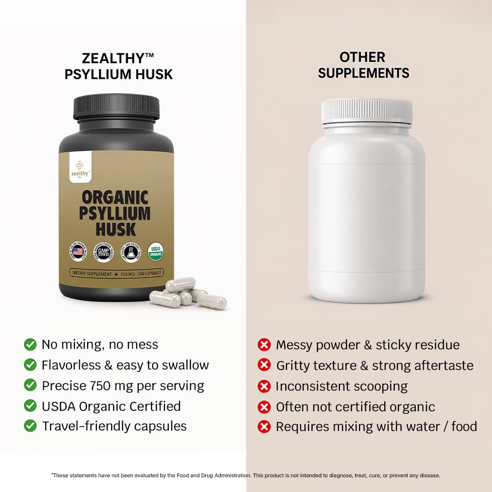 Organic Psyllium Husk Capsules 750 mg, 250 Capsules X45391