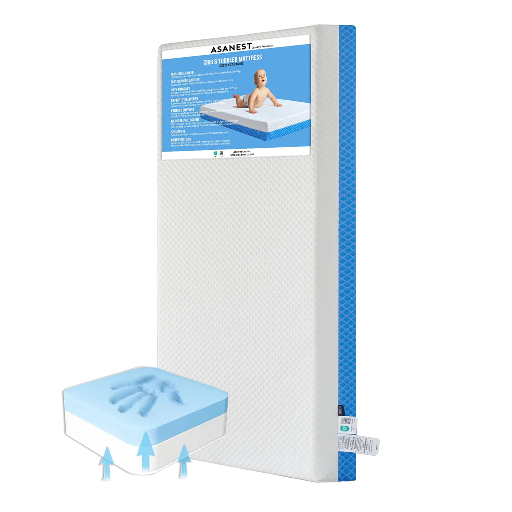 White Blue Gel Memory Foam Baby Crib Mattress 52 x 28 x 5 Inches H248