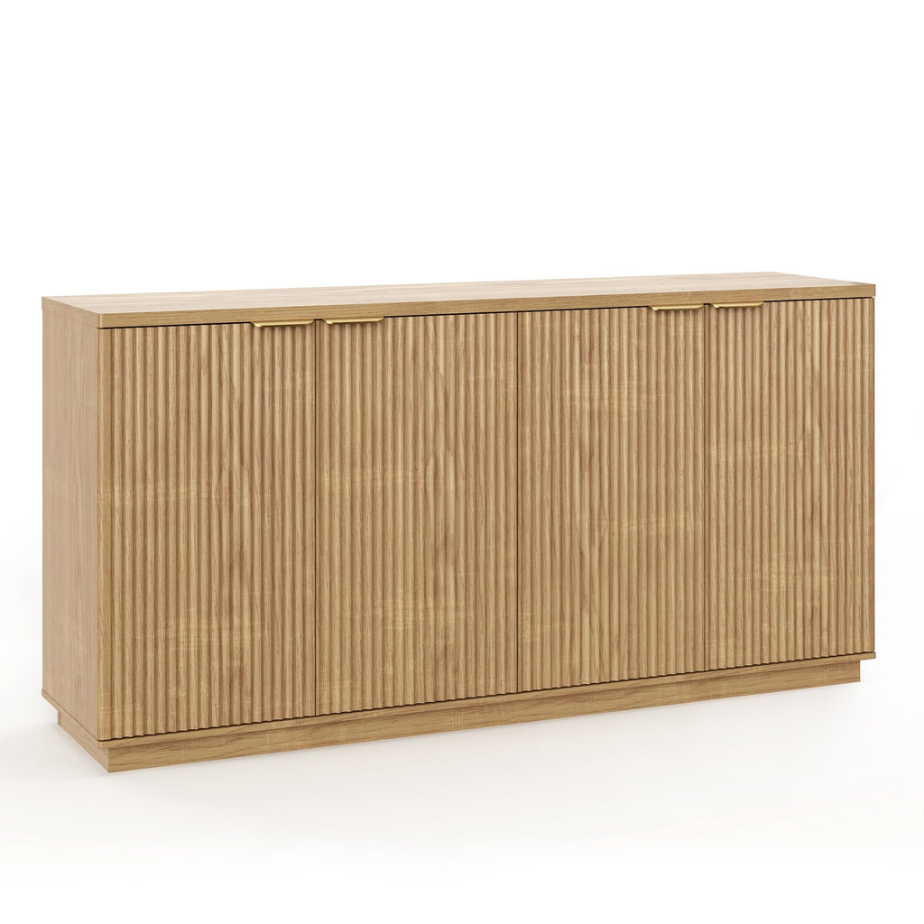 Natural Oak Fluted Wooden Sideboard Cabinet with 4 Doors V649