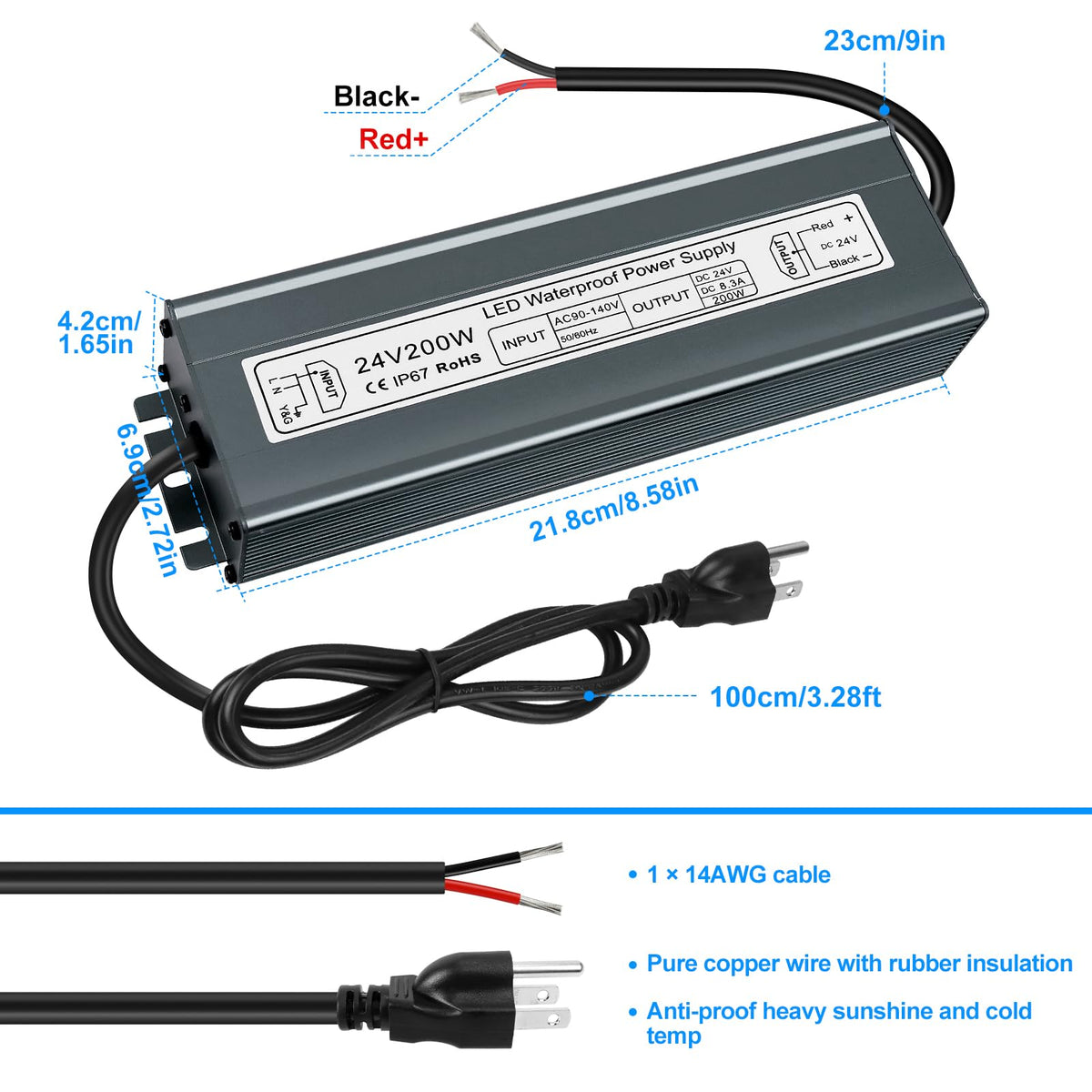 24V 200W IP67 Waterproof LED Driver Power Supply P796
