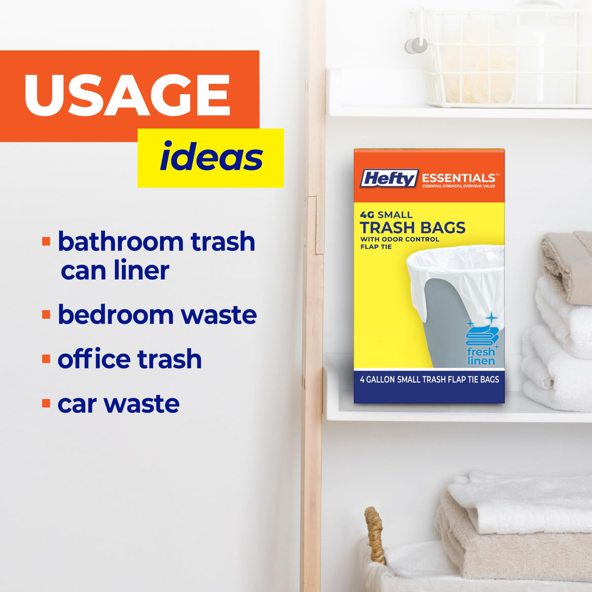 4 Gallon Trash Bags, White, Fresh Linen Scent, 80ct M718370