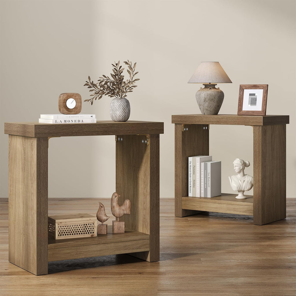 Brown Set of 2 End Tables with Storage Shelves C3590