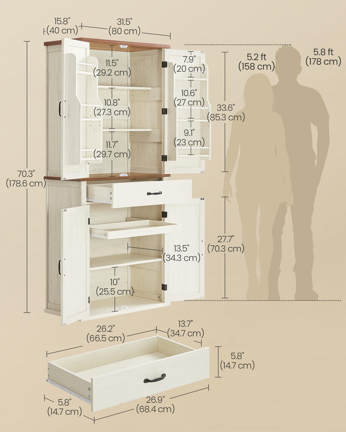 Freestanding Tall Pantry Cabinet with Drawer S758838