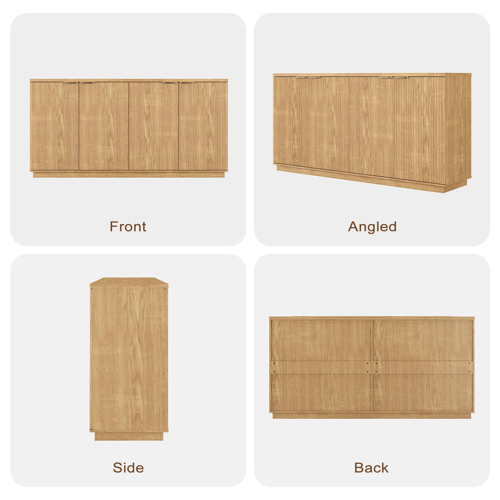 Natural Oak Fluted Wooden Sideboard Cabinet with 4 Doors V649