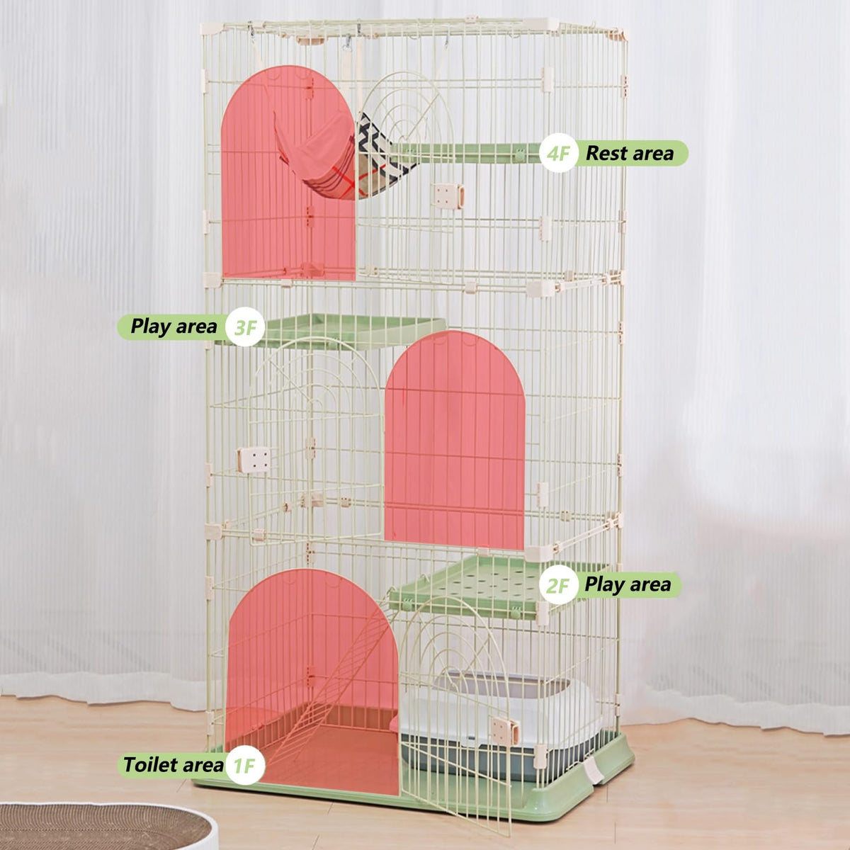 3/4-Tier Wire Cat Cage Playpen Kennel with Hammock C342304