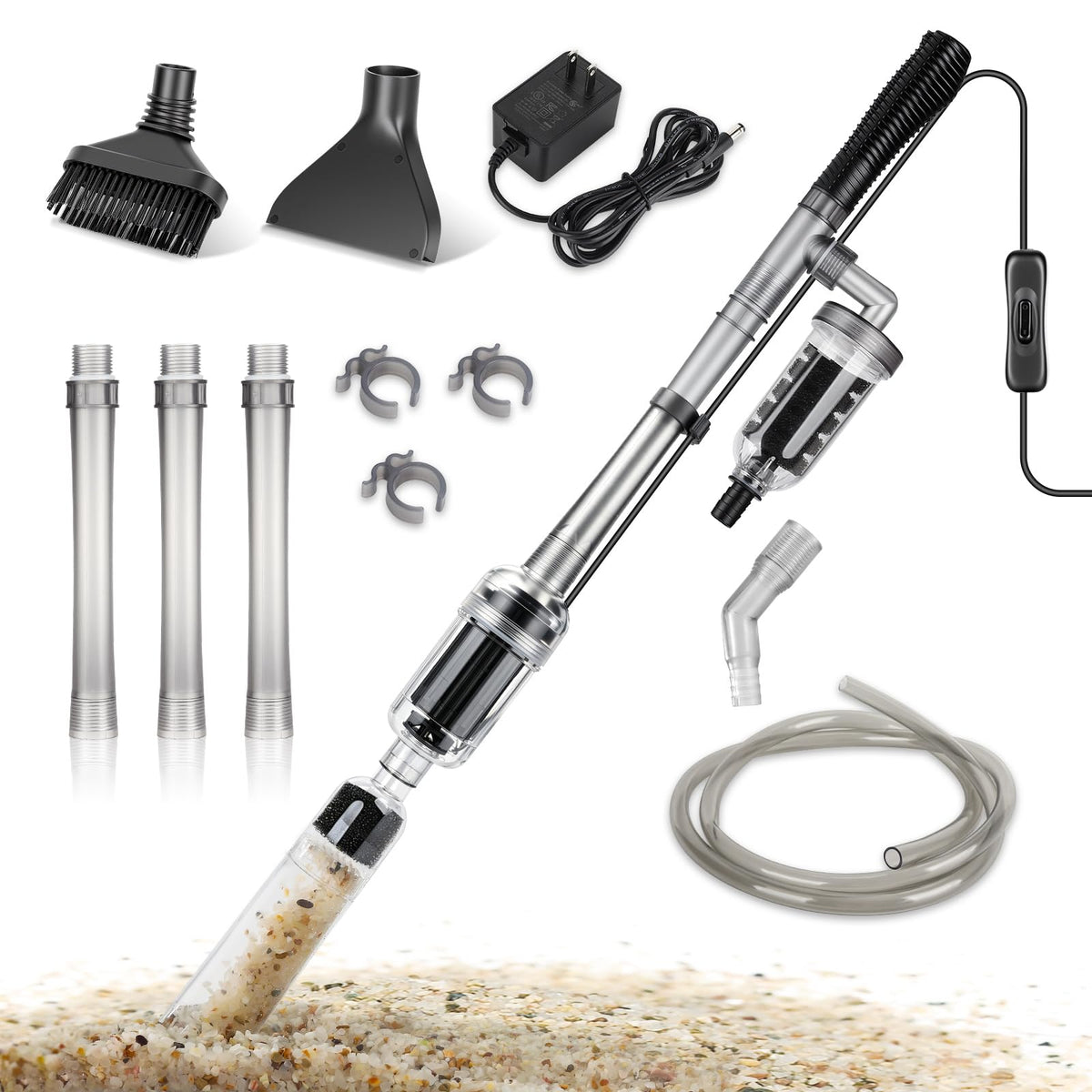 Electric Aquarium Gravel Cleaner, 528GPH Fish Tank Vacuum, 5-in-1 Sand Washer Water Changer Kit B582