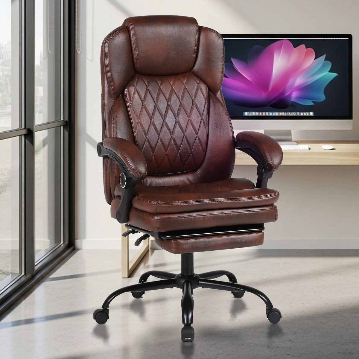 Big and Tall Ergonomic High Back PU Leather Reclining Office Chair with Footrest O2187