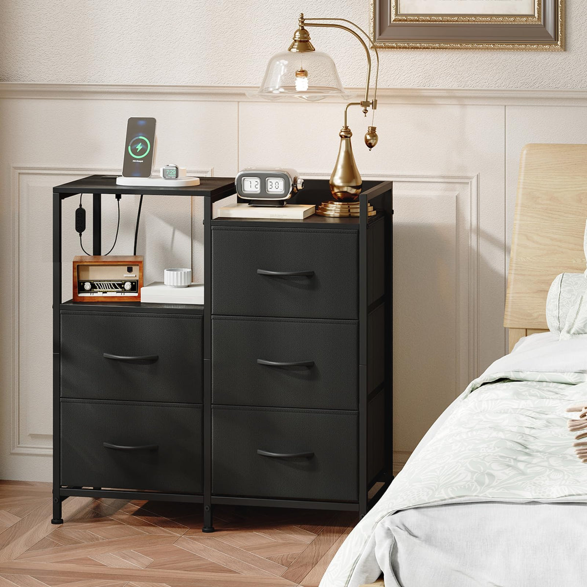 Wide 5 Drawer Nightstand with Charging Station & LED Light R924991