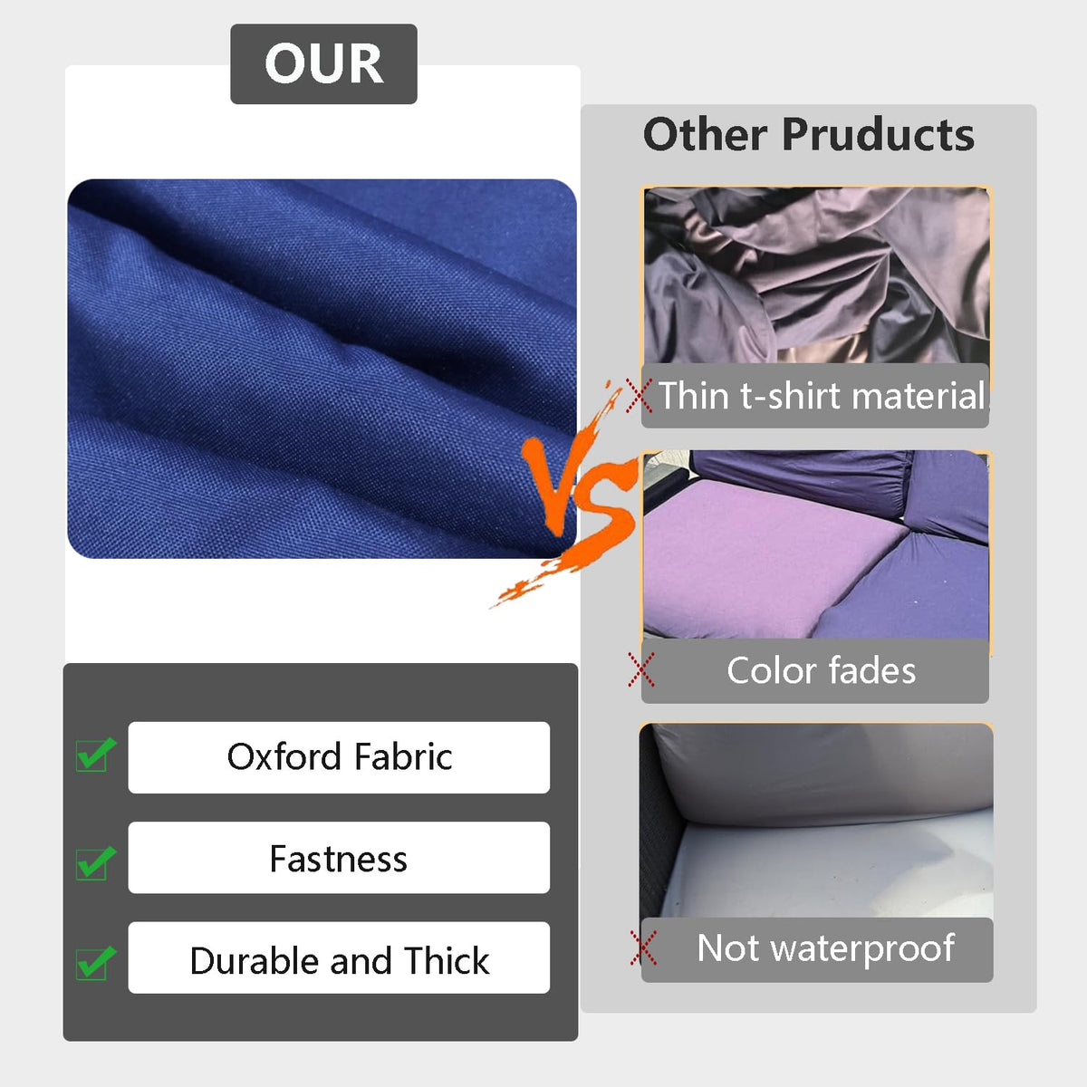 Patio Cushion Covers 16x16x2.5 Navy Blue 2 Packs I50755