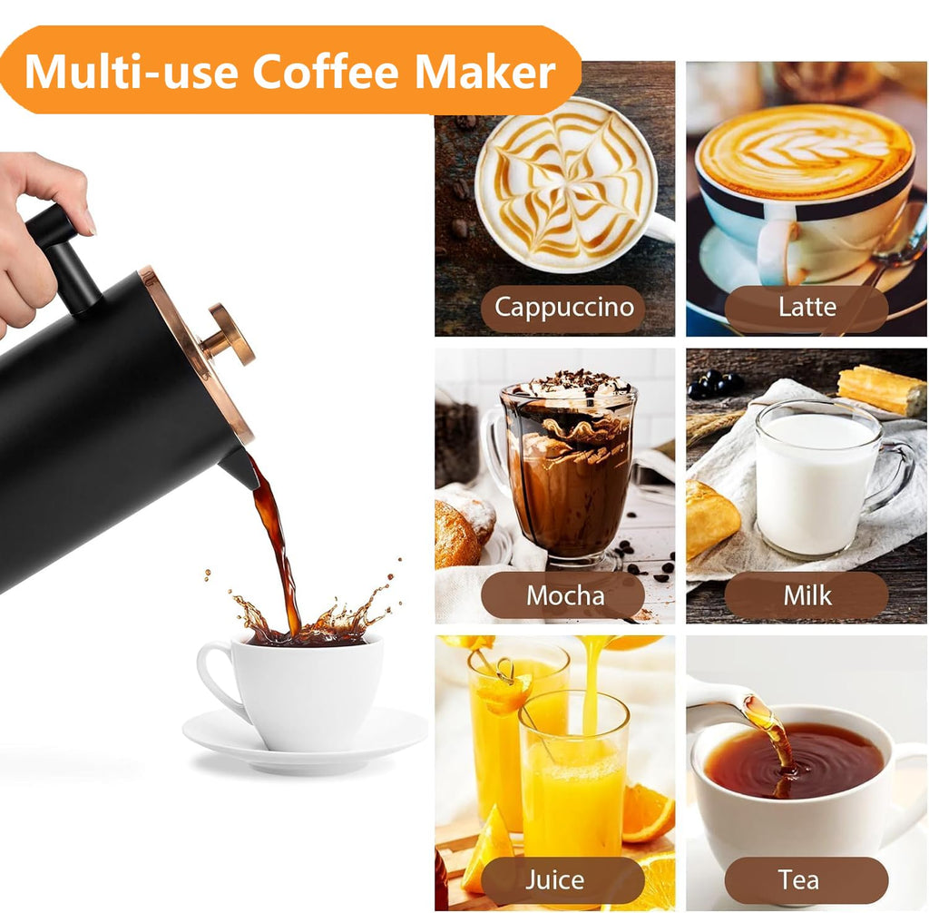 Black Stainless Steel 12oz French Press Coffee Maker R89920