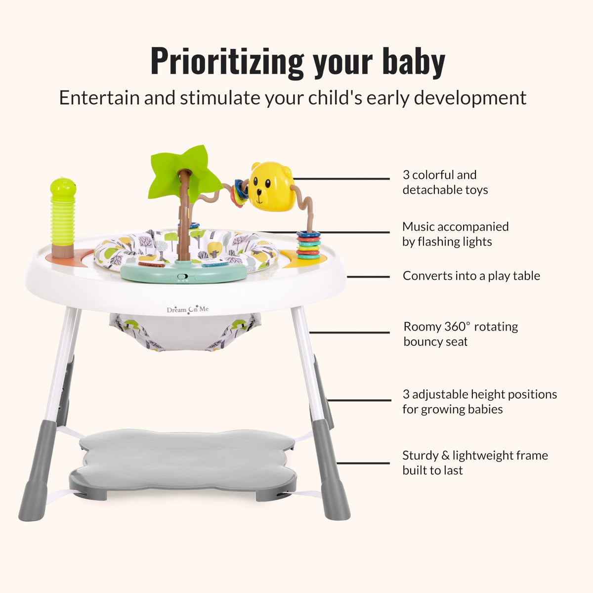 2 in 1 Baby Activity Center and Play Table with 3 Detachable Toys I891