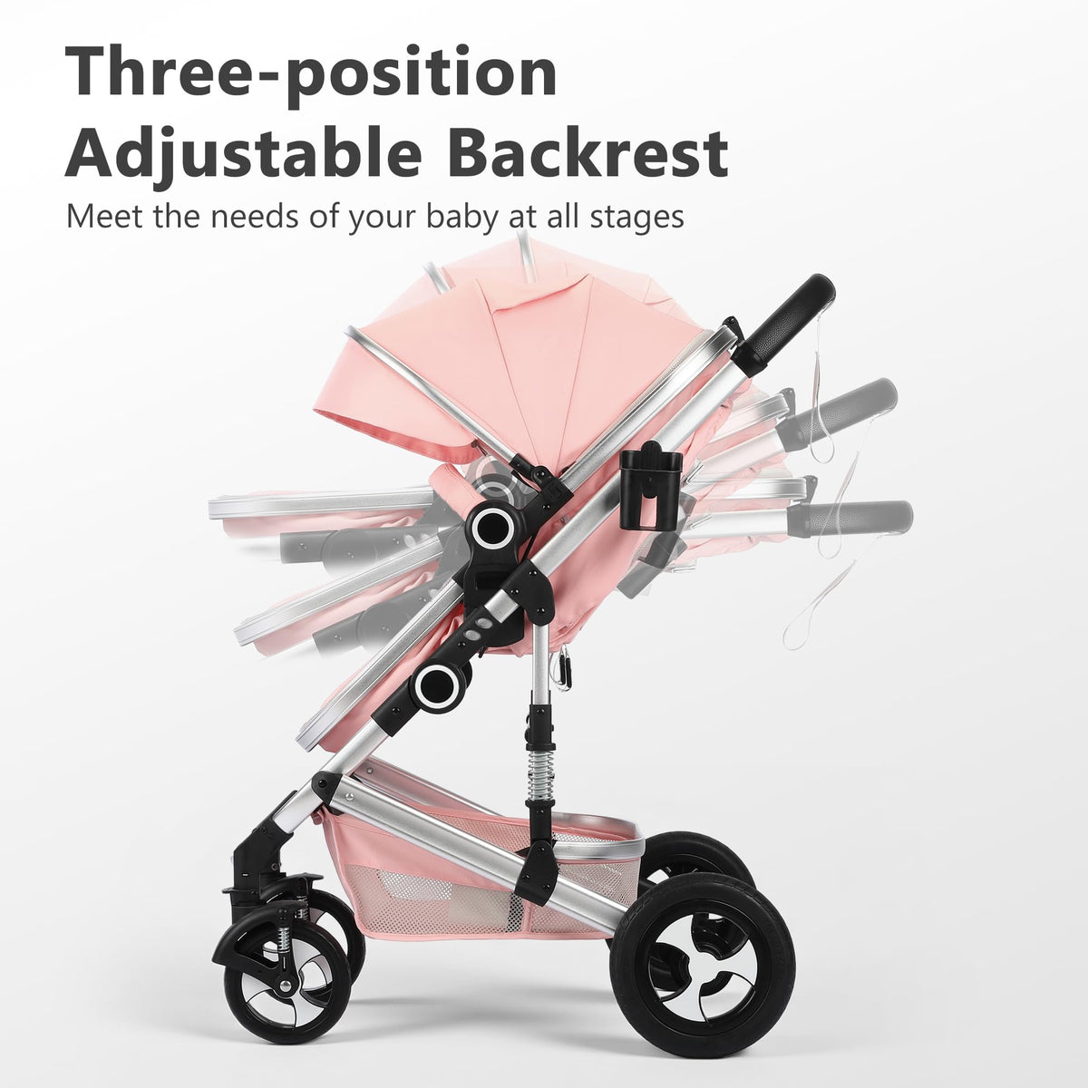 2 in 1 Convertible Baby Stroller, Diaper Bag, Pink Z6039
