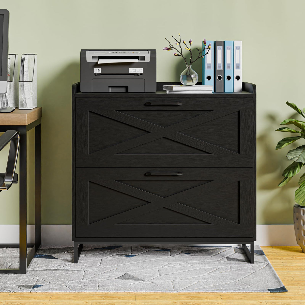 2 Drawer Black File Cabinet with Charging Station S18127