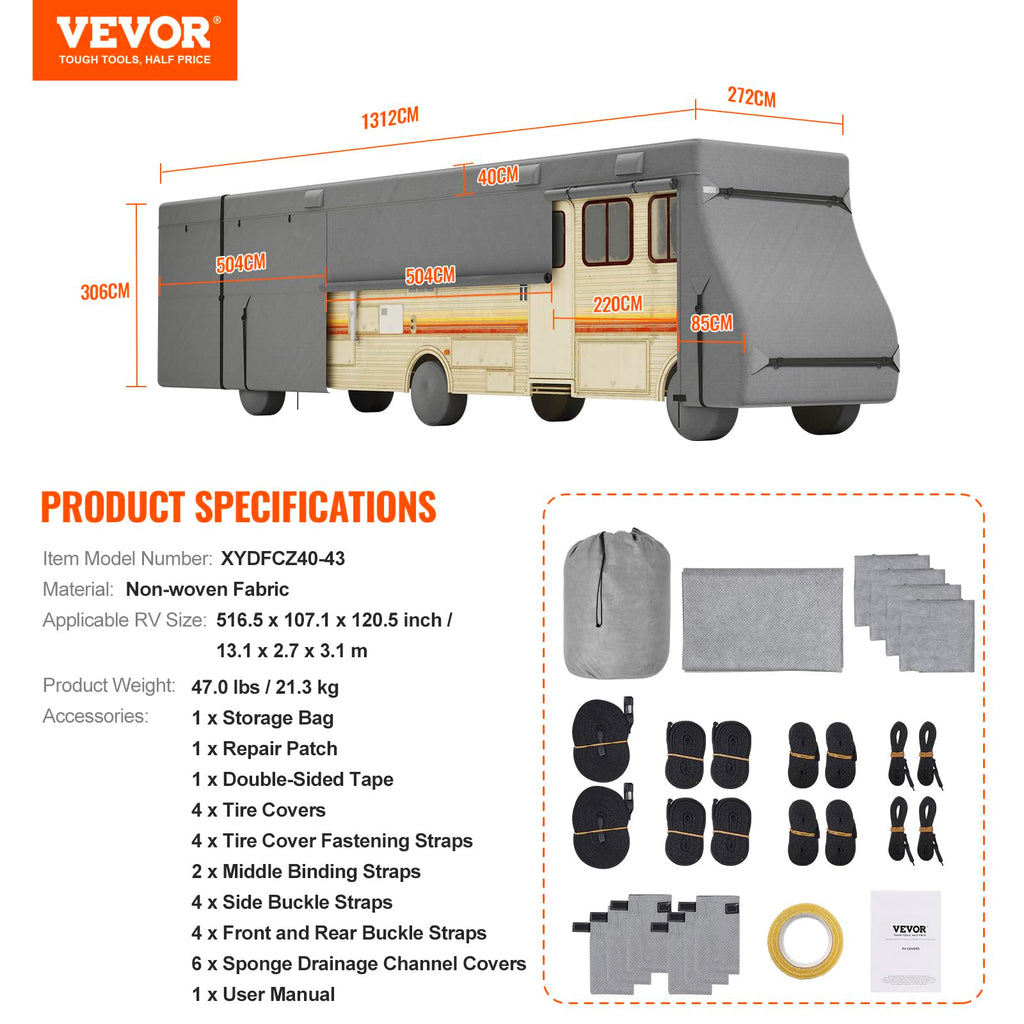 40-43 ft Non-Woven Fabric Waterproof RV Cover with Storage Bag K892251