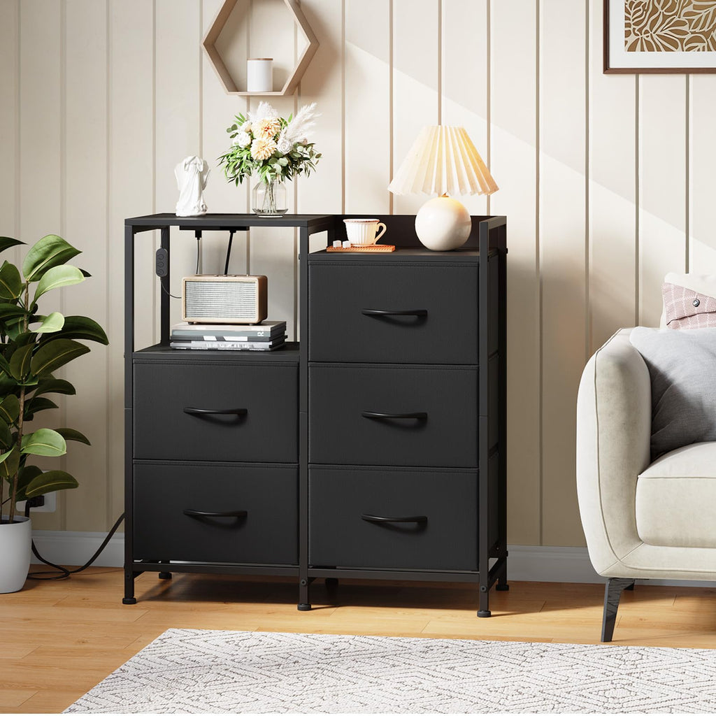 Wide 5 Drawer Nightstand with Charging Station & LED Light R924991