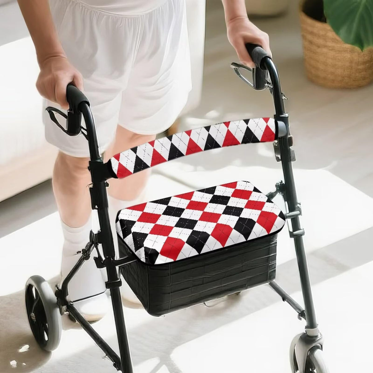 Red Diamond Pattern Rollator Walker Seat & Backrest Covers Set M869585