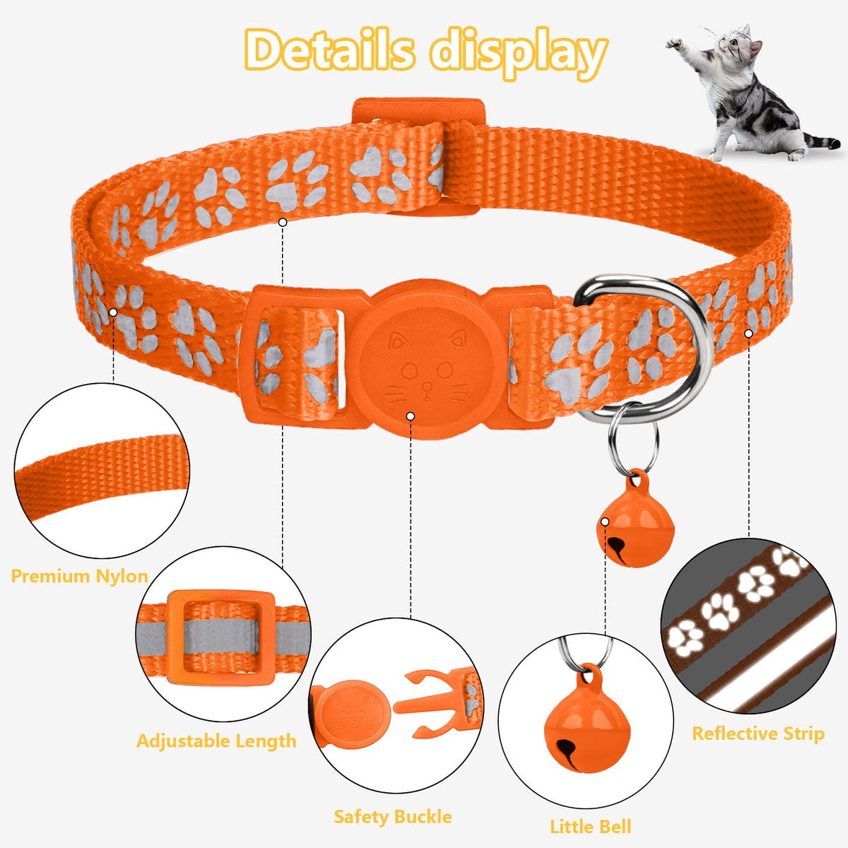 2 Pack Reflective Breakaway Cat Collar with Bell A3118