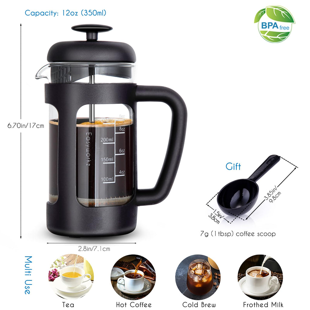 12 oz French Press Coffee Tea Maker with 10g Measuring Spoon M2894