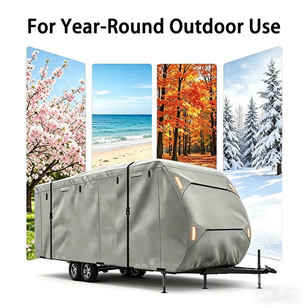 Waterproof 420D Travel Trailer Cover with Adjustable Straps A974