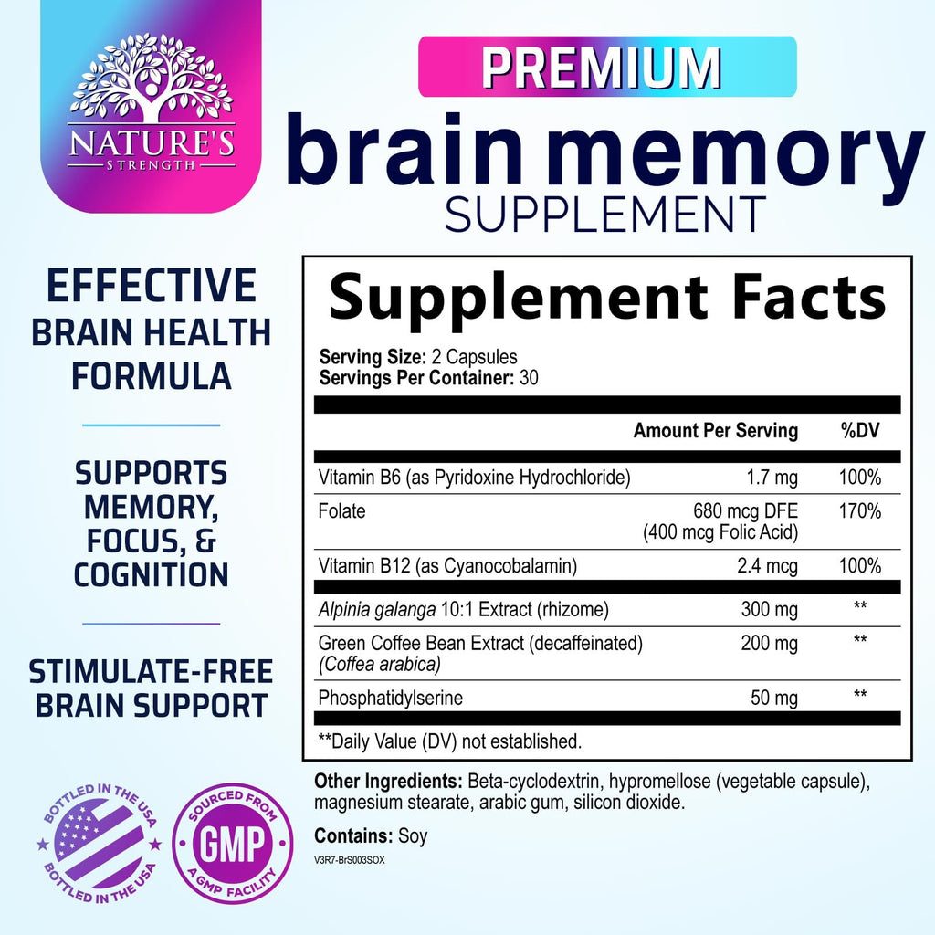 Brain Health Supplement with Bacopa, Phosphatidylserine & DMAE - 60 Capsules O33343