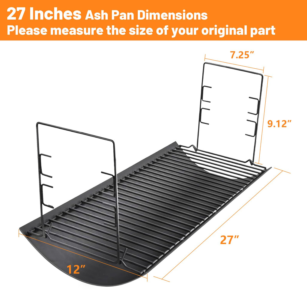 27” Ash Pan Charcoal Tray Replacement with 2Pcs Fire Grate Hanger O7651