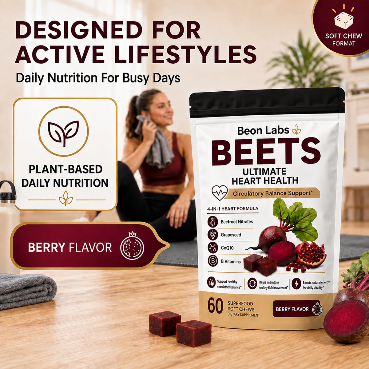 Beetroot Chews with CoQ10 & Grape Seed Extract, 60 Chews J858