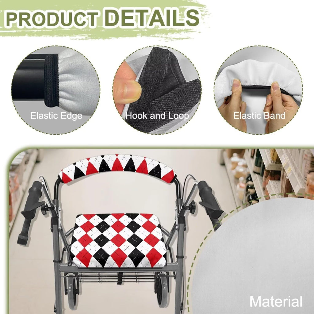 Red Diamond Pattern Rollator Walker Seat & Backrest Covers Set M869585