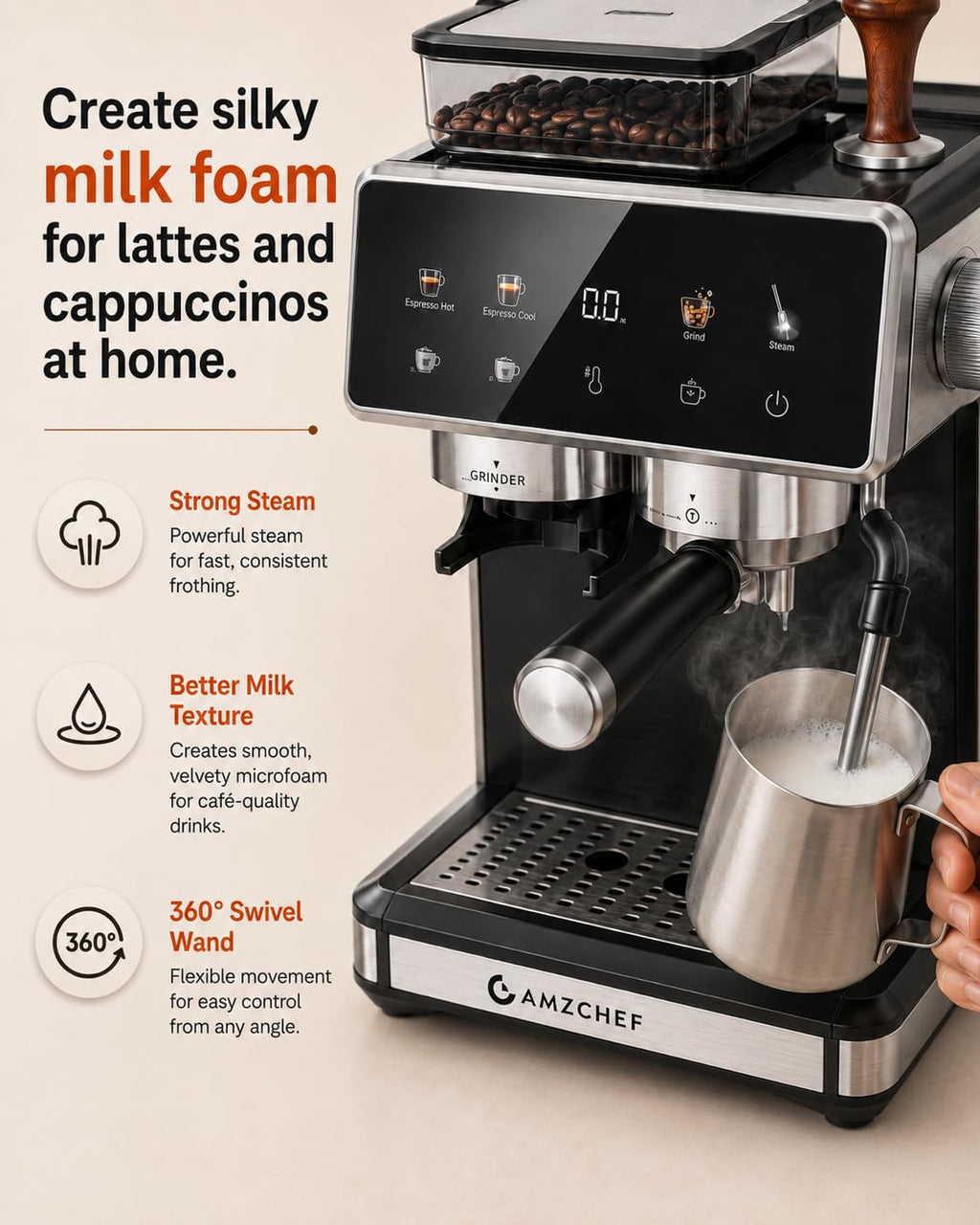 Black 20 Bar Espresso Machine with Grinder V465408