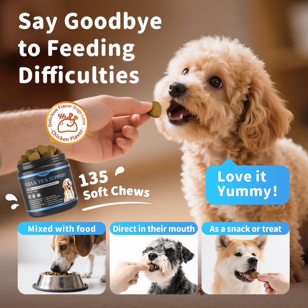 Chicken Flavor Flea and Tick Chewable Dog Supplement 135 Count B1757