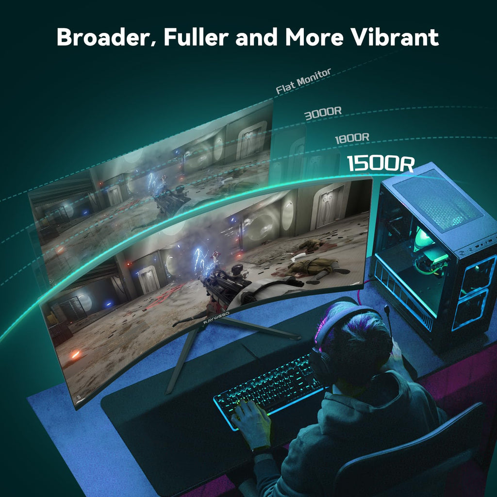 34 Inch Curved Ultrawide Gaming Monitor, UWQHD 165Hz, 1500R Q102