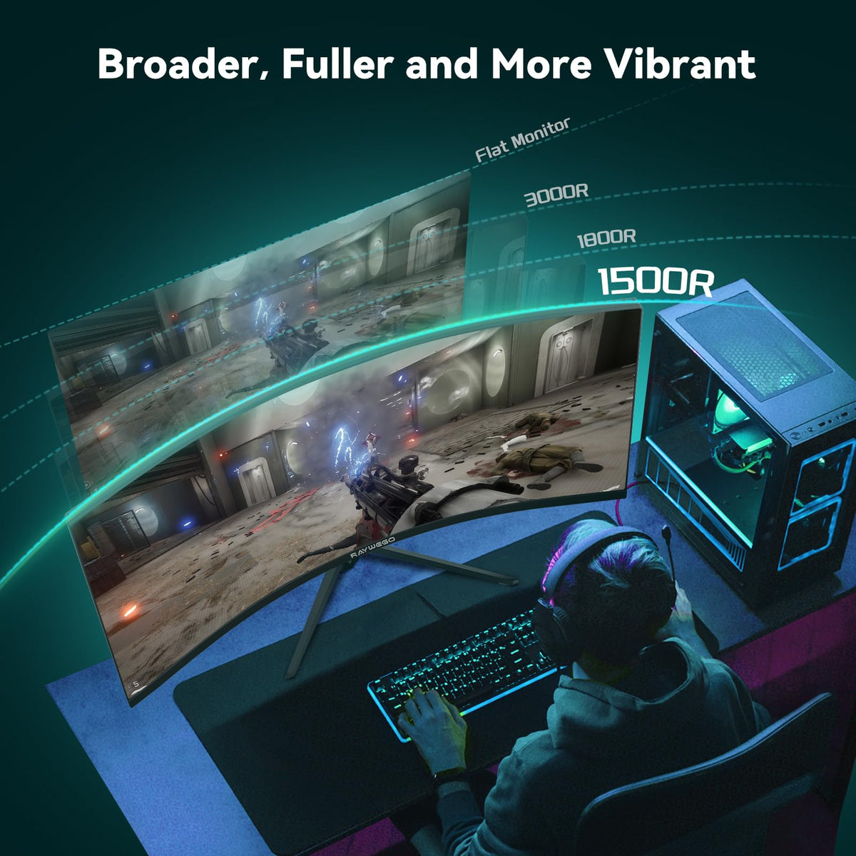 34 Inch Curved Ultrawide Gaming Monitor, UWQHD 165Hz, 1500R Q102