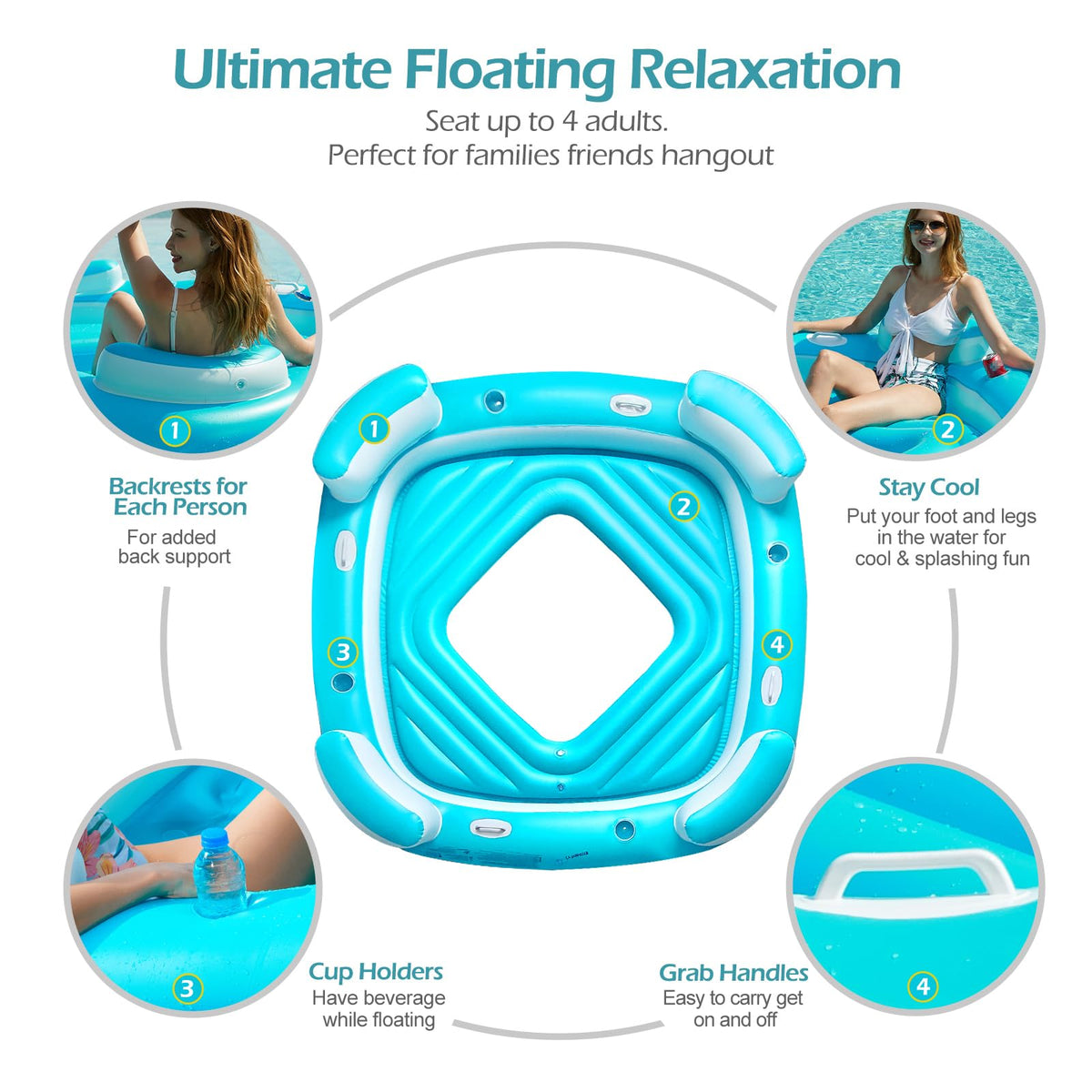 Blue XL Inflatable Pool Float with Cup Holders M102483